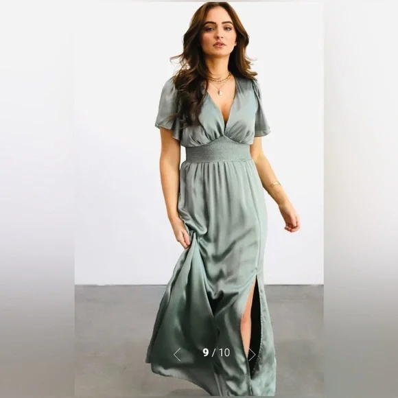 Baltic Born Prague Satin Maxi Dress Eucalyptus Size Large - Picture 2 of 10
